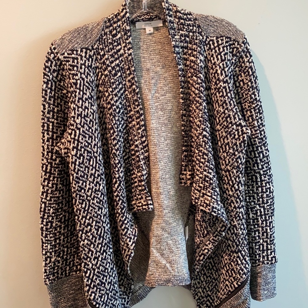 Blue and white knit waterfall cardigan